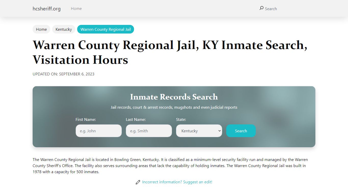 Warren County Regional Jail, KY Inmate Search, Visitation Hours
