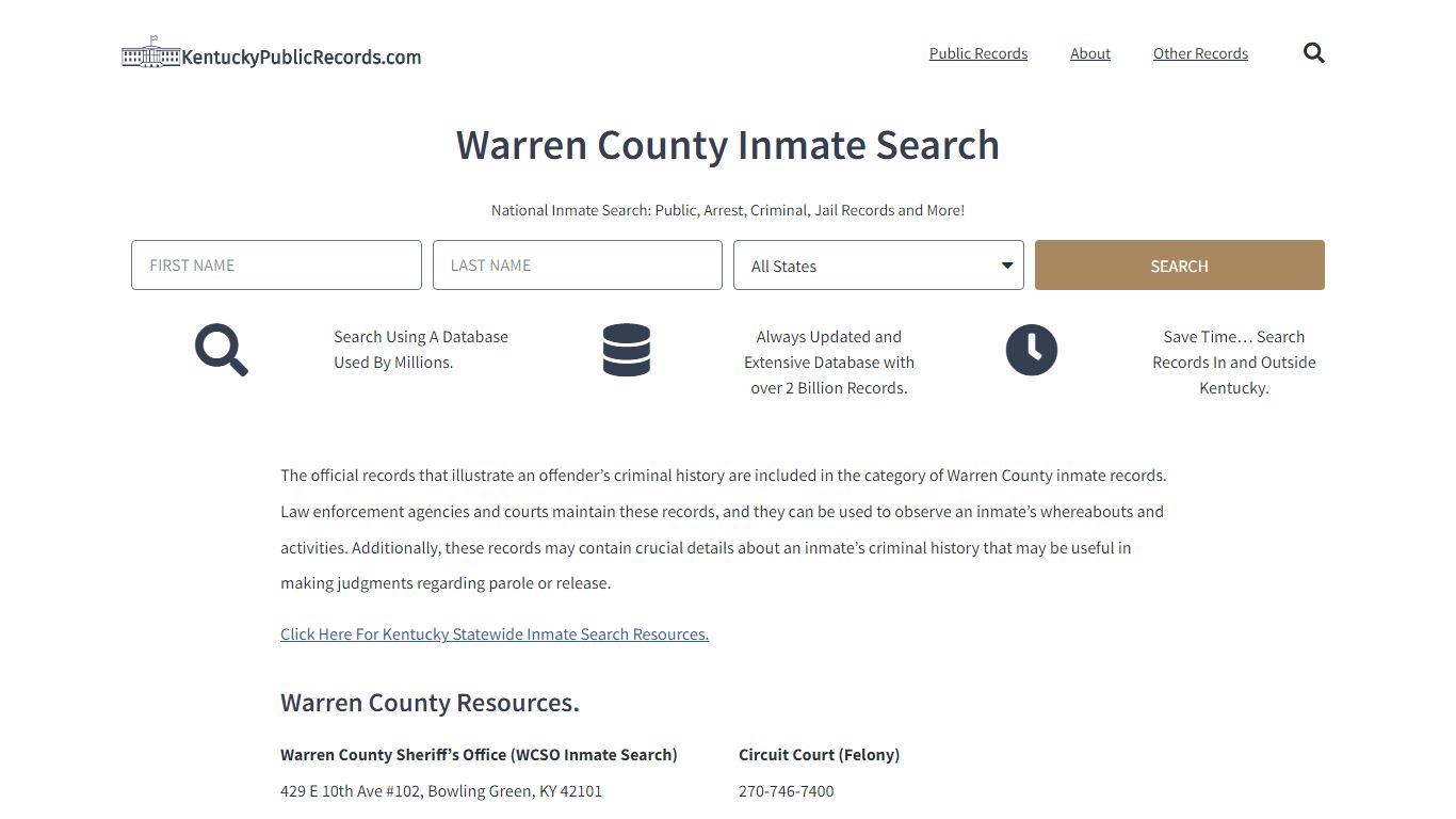 Warren County Inmate Search - WCSO Current & Past Jail Records